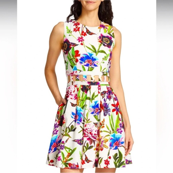 ltd paris Dresses & Skirts - LTD Paris Floral Linen-Blend Cut-Out Minidress Size 12
